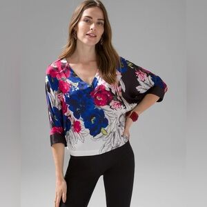 White House Black Market Kimono Sleeve Satin Blouse Large Black Blue White Pink